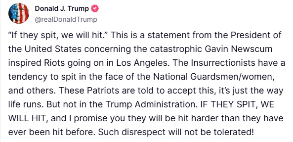 TrumpDailyPosts's tweet image. Donald J. Trump Truth Social 06.09.25 02:47 PM EST