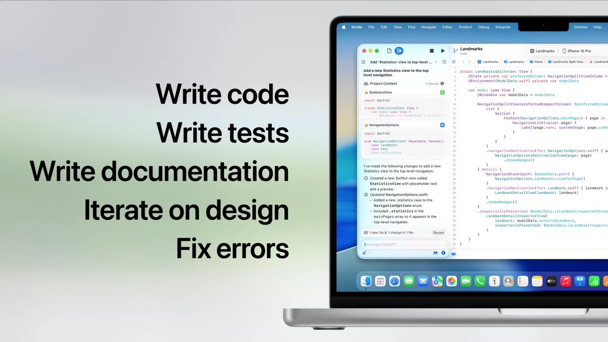 Xcode 26 comes with built-in support for ChatGPT!
✅ You can provide API key for more requests
✅ or you can use API keys from other providers
✅ you can even run local models!

I'm looking forward to see how it works compared to Cursor. 🔥 #WWDC25