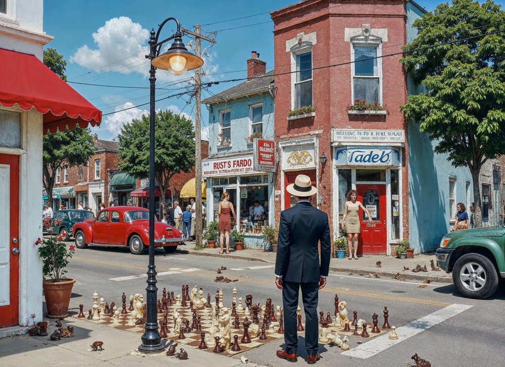 west4 (@westnft) on Twitter photo Acquired The Game Of Life by <a href="/rainisto/">Roope Rainisto</a>.
What I see in it is a man who has over-thought and over-strategized.
His life is a mess as shown by the scattered chess board.
He's literally at a cross roads and has to decide whether to stay in that world or walk across the street. Acquired The Game Of Life by <a href="/rainisto/">Roope Rainisto</a>.
What I see in it is a man who has over-thought and over-strategized.
His life is a mess as shown by the scattered chess board.
He's literally at a cross roads and has to decide whether to stay in that world or walk across the street.