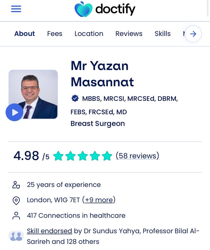 For more patient reviews check my Doctify  account 
Top 3 #BreastCancer #Oncoplastic #BreastSurgery Consultants in #London 

doctify.com/uk/specialist/… 

Check my web site 
masannat.co.uk 

for more information