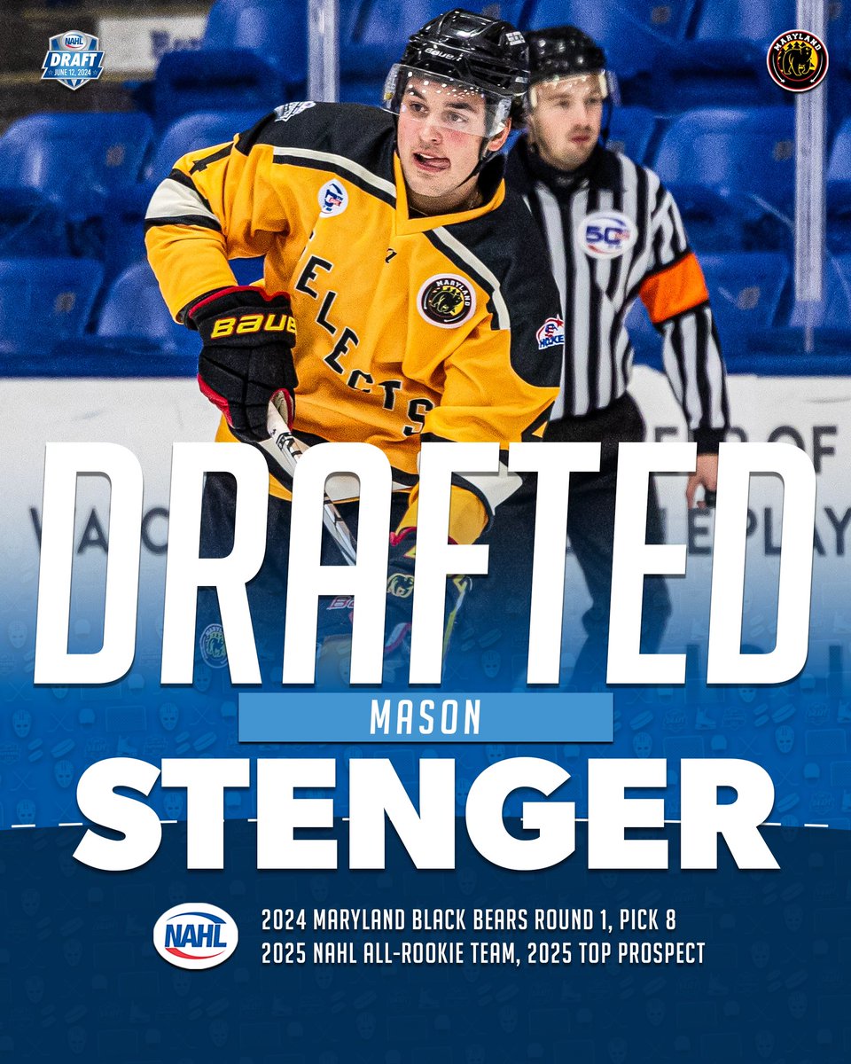 NAHL (@nahlhockey) on Twitter photo 🚨The 2025 #NAHLDraft is almost here!🚨
As we gear up for the 2025 Draft, we’re throwing it back to some standout 2024 draft stories - starting with <a href="/BlackBearsNAHL/">Maryland Black Bears</a> pick, Mason Stenger 🐻 🚨The 2025 #NAHLDraft is almost here!🚨
As we gear up for the 2025 Draft, we’re throwing it back to some standout 2024 draft stories - starting with <a href="/BlackBearsNAHL/">Maryland Black Bears</a> pick, Mason Stenger 🐻