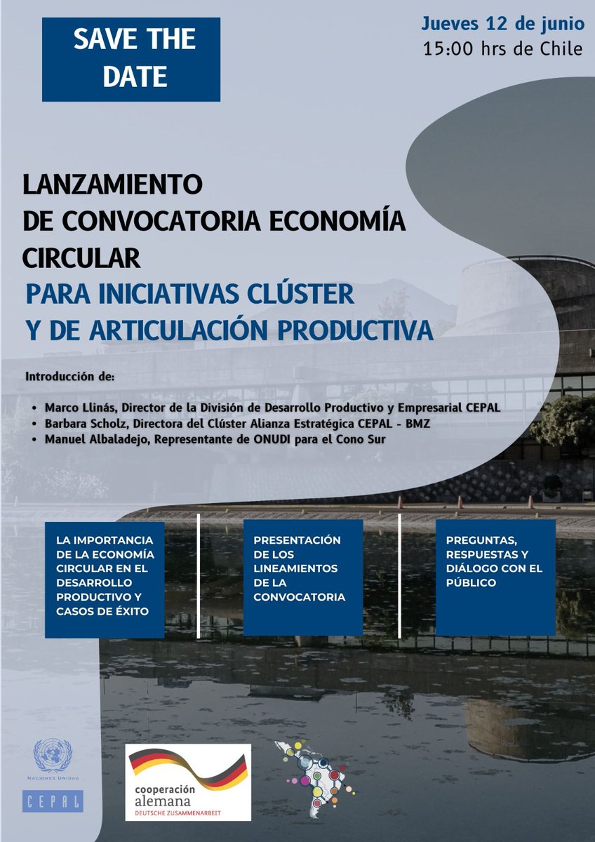 ¿Formás parte de una iniciativa de articulación productiva o conocés alguna? ➡️Este jueves 12 de junio a las 15 hs de Chile se lanza el Programa de #EconomíaCircular para Iniciativas de Articulación Productiva, impulsado por <a href="/cepal_onu/">CEPAL</a> con colaboración de <a href="/giz_gmbh/">GIZ</a> y <a href="/UNIDO/">UNIDO</a>.