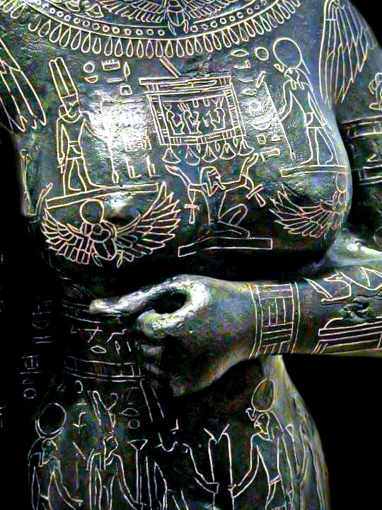 Bronze statue of Princess & Priestess Ta-Kush-Yt (with Silver, Electrum inlay, and Ivory insets), c. 670 B.C. From Kom-Toruga, near Lake Mariut, south of Alexandria, Lower Egypt Now in the National Archaeological