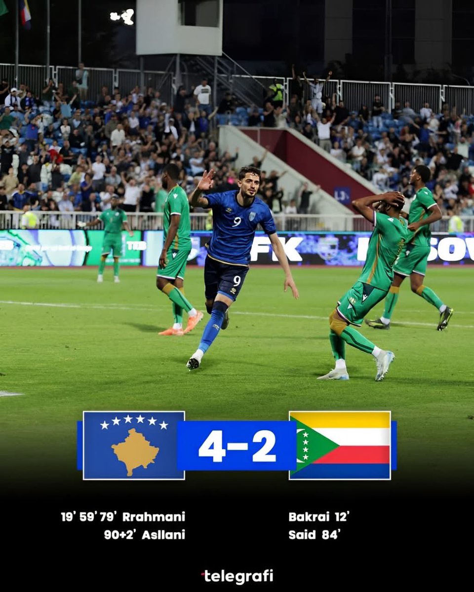 HAT-TRICK HERO ALBION RRAHMANI LEADS US TO VICTORY! 👐

𝐅𝐮𝐥𝐥 𝐓𝐢𝐦𝐞: 🇽🇰4-2🇰🇲

#KOSCOM