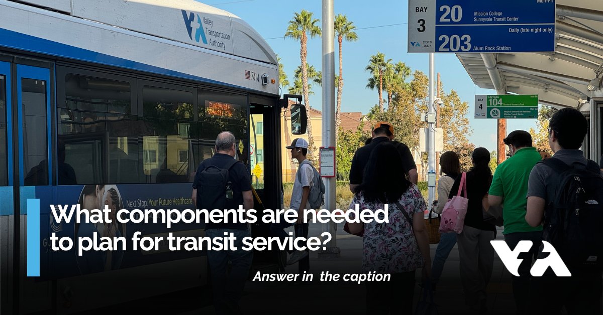 A: Multiple components collaborate to plan VTA’s transit service in the county. The components are:   

👛Budget &amp; Resources
🚌Ridership &amp; Route Performance
⏰Scheduling   
🚏Infrastructure &amp; Policies   
🤝Community Input
👀Long-Term Planning

🔗: vta.org/2026serviceplan