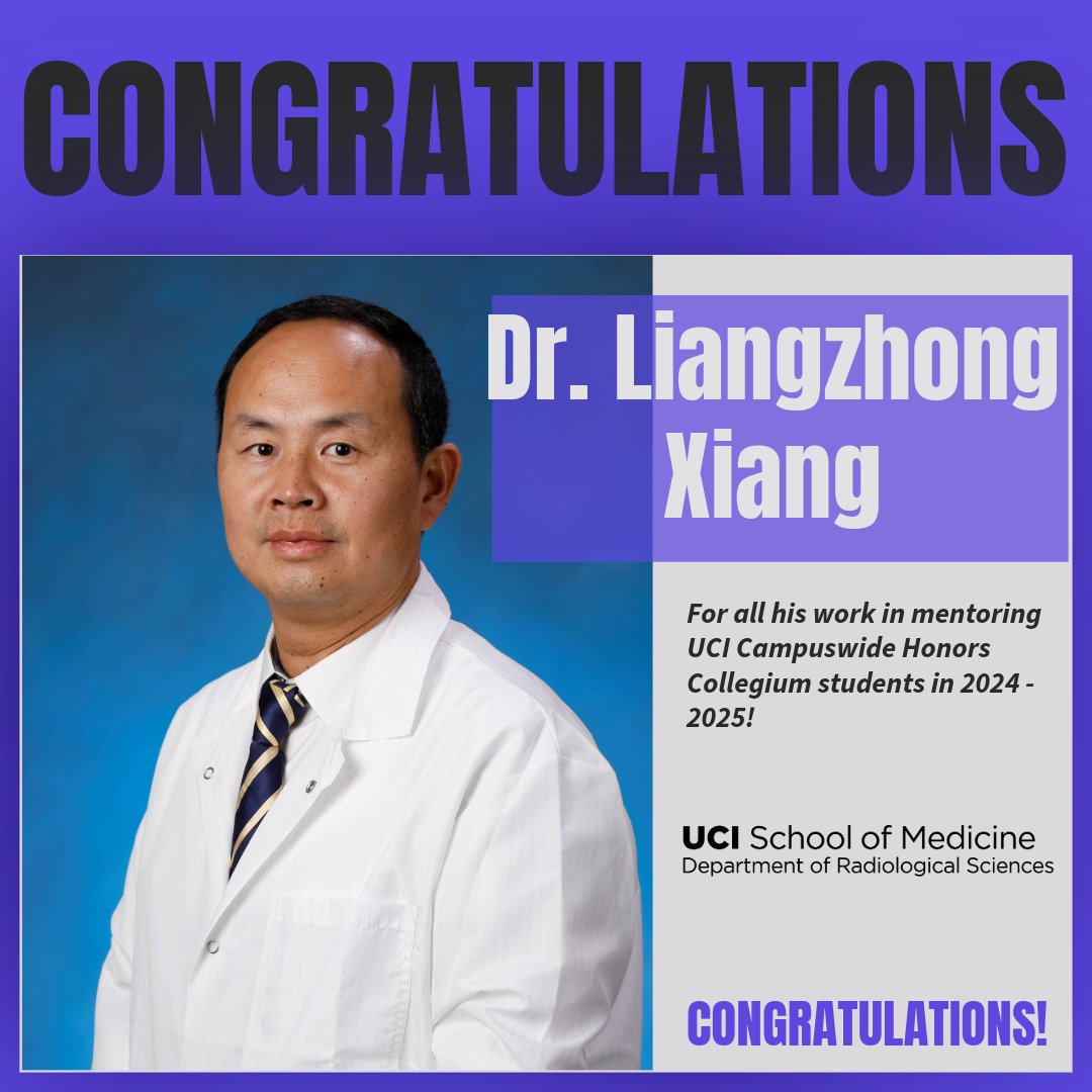 Congratulations to Drs. Sabee Molloi, Gultekin Gulsen and Liangzhong Xiang! They were all recognized for their mentorship of #UCI Campuswide Honors Collegium students throughout the 2024-2025 school year. We appreciate your dedication and guidance provided to these young scholars