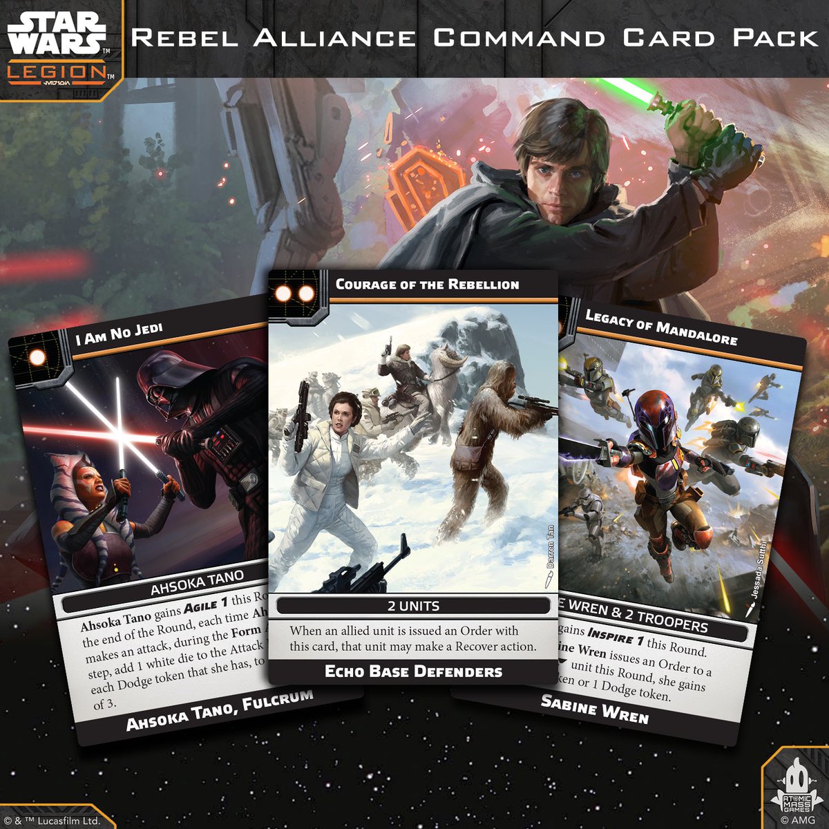 Freedom isn’t won with numbers, it’s earned through courage, timing, and the right commands. The Rebel Alliance Command Card Pack brings updated cards to STAR WARS: Legion, arming your freedom fighters with bold tactics for bold missions. Keep your Rebellion ready. Coming soon!