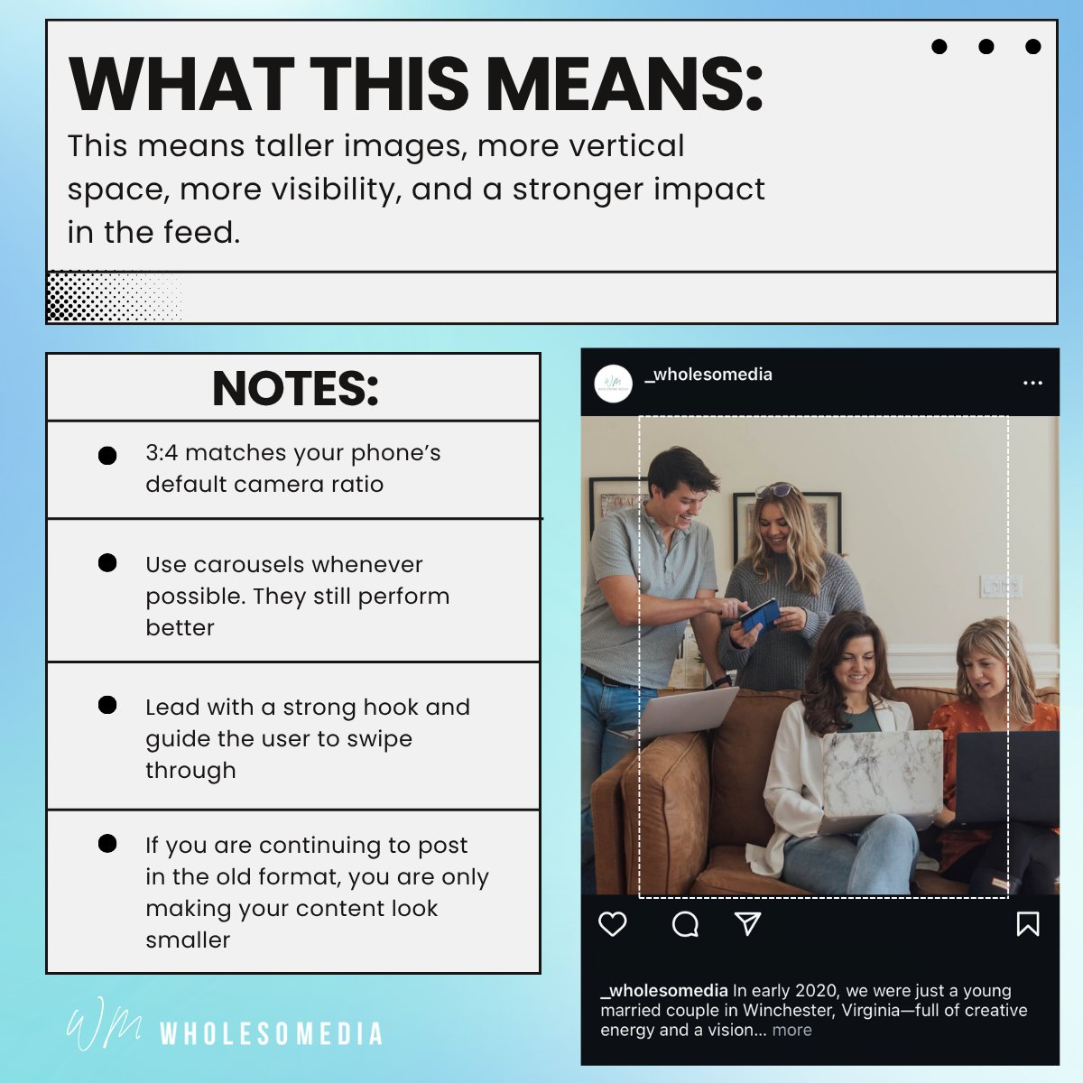 media_wholesome's tweet image. NEW UPDATE! 📰📣⭐️📲
Instagram now supports 3:4 aspect ratio for static posts! That means taller images, more vertical space, and more chances to get seen!
Here are some #protips on how to make this work for you: 👇
1️⃣ Shoot in your phone’s default camera mode (it’s already…
