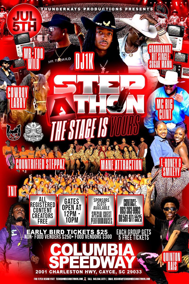Don't miss the DJ 1K StepOThon- The Stage is Yours... July 5th Historic Columbia Speedway.. DJ 1k,Cowboy Larry, GrandBanz, MC Big Clint, Mr. Too Wild,  and more!!  Tickets available on eventbrite.com!!  Gates open at 12 pm!!  Keep your station locked to WIN Tickets!!!