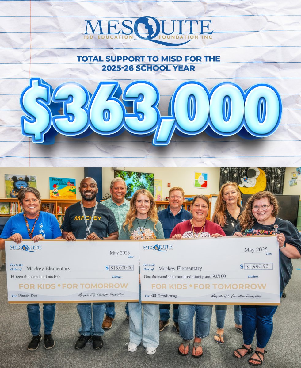 mesquiteisdtx's tweet image. Our Education Foundation has raised an astounding $363,000 through grants, scholarships, and partnerships! The HIGHEST amount in 20 years 🎉