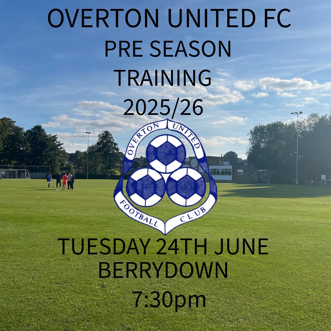 overtonunited's tweet photo. 🚨PRE SEASON TRAINING🚨

We start preparations for the new season in just over 2 weeks time. All new players welcome! Training every Tuesday and Thursday. 

📆 TUESDAY 24TH JUNE 
⏰ 7:30pm 
🌍 BERRYDOWN SPORTS GROUND | RG25 3BT

DM us if you need any more info!

#OUFC | #uptheOVE https://t.co/u48j6OTyel