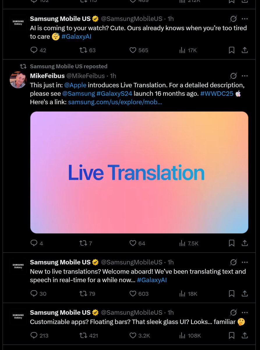 LeakerApple's tweet image. Samsung is OBSESSED with Apple 😭 
#WWDC25