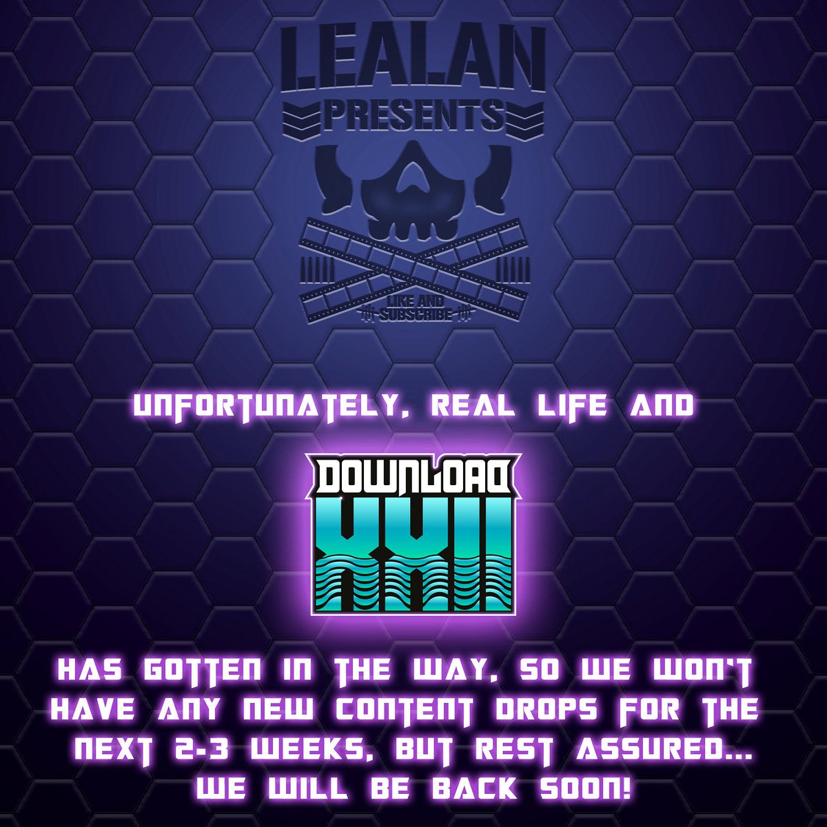We’re taking a short break while real life (and Download!) takes over. No new drops for a couple of weeks — but we’ll be back soon.

Make sure you’re subscribed so you don’t miss our return 💀 youtube.com/c/LEALANpresen…
#LEALANPresents #SubscribeNow