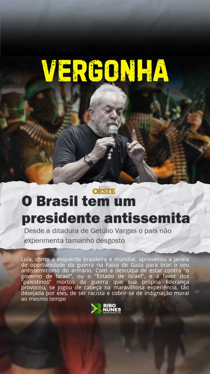 🔥 O BRASIL TEM UM PRESIDENTE QUE ENVERGONHA O MUNDO!

A Revista Oeste foi direta: Lula é apontado como antissemita. Em vez de representar o país com dignidade, o DESCONDENADO coleciona declarações vergonhosas, comparações ofensivas e posturas que geram repúdio internacional. Sua