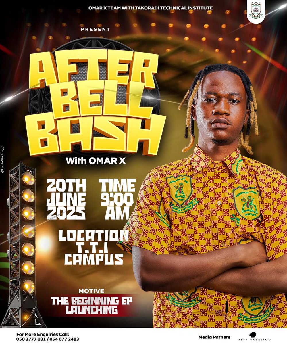 tti_official1's tweet photo. Join Omar X @ Ep launch @ Great TTI on 20th June 2025 Omar X Music 

TAKORADI TECHNICAL INSTITUTE OLD STUDENTS ASSOCIATION(TATIOSA) https://t.co/T8KeETGVxU