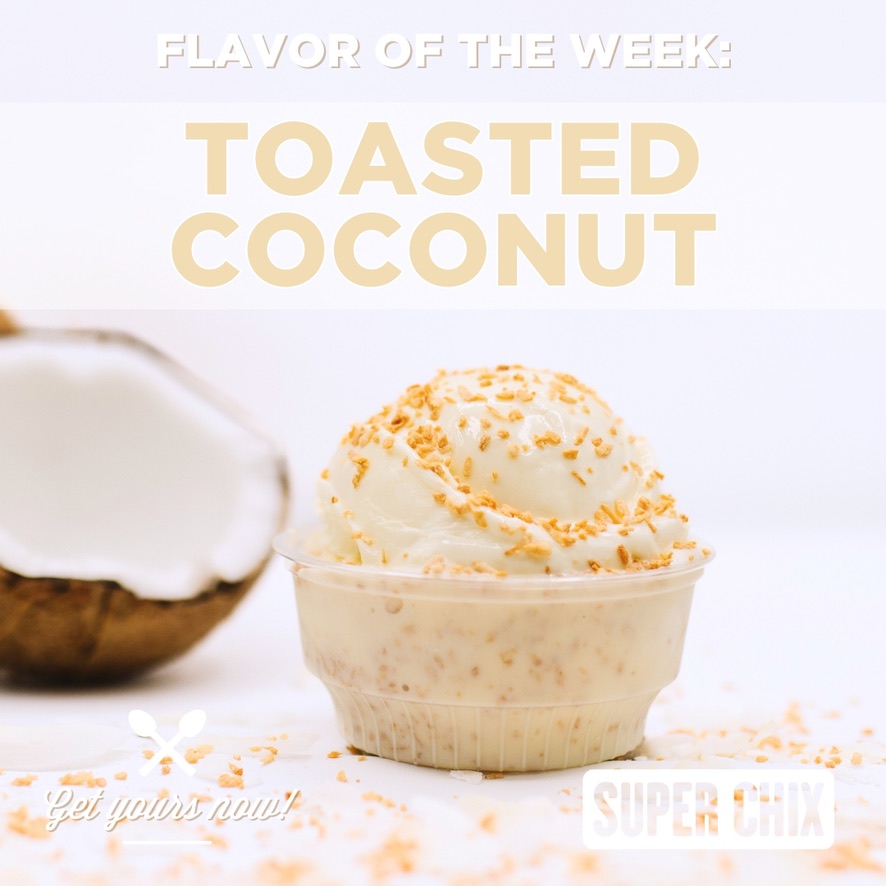 🚨NEW CUSTARD FLAVOR OF THE WEEK: TOASTED COCONUT 🔥🥥🌴   ⭐️⭐️⭐️⭐️⭐️  

—Scooping through Sunday, June 15th 🗓️  

— A delicious and rich coconut flavored custard with real toasted coconut pieces throughout! 🤍🤎  

‼️Now available in all locations‼️