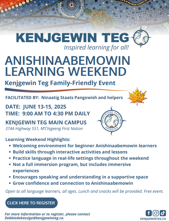 Indigenous Institutes Consortium (@iicontario) on Twitter photo If you are on Manitoulin Island, be sure to sign-up for <a href="/KenjgewinTegEd/">Kenjgewin Teg</a> Anishinaabemowin Learning Weekend from June 13 - 15!
REGISTER HERE ▶️docs.google.com/forms/d/e/1FAI… If you are on Manitoulin Island, be sure to sign-up for <a href="/KenjgewinTegEd/">Kenjgewin Teg</a> Anishinaabemowin Learning Weekend from June 13 - 15!
REGISTER HERE ▶️docs.google.com/forms/d/e/1FAI…