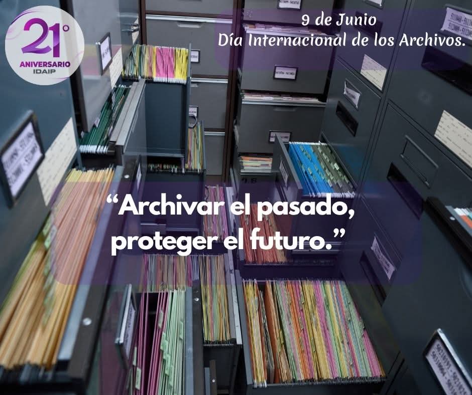 📁 Hoy conmemoramos el #DíaInternacionalDeLosArchivos

En el #IDAIP celebramos 21 años trabajando por la transparencia, la protección de datos personales y la gestión documental responsable.

Los archivos garantizan memoria, acceso y derechos.
#Archivos  #21AñosdeServirADurango