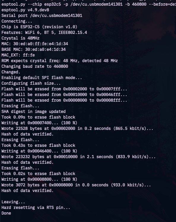 WestIndianGuy's tweet image. finally got a program to flash on the #esp32c5 eco2 using the idf 5.5.