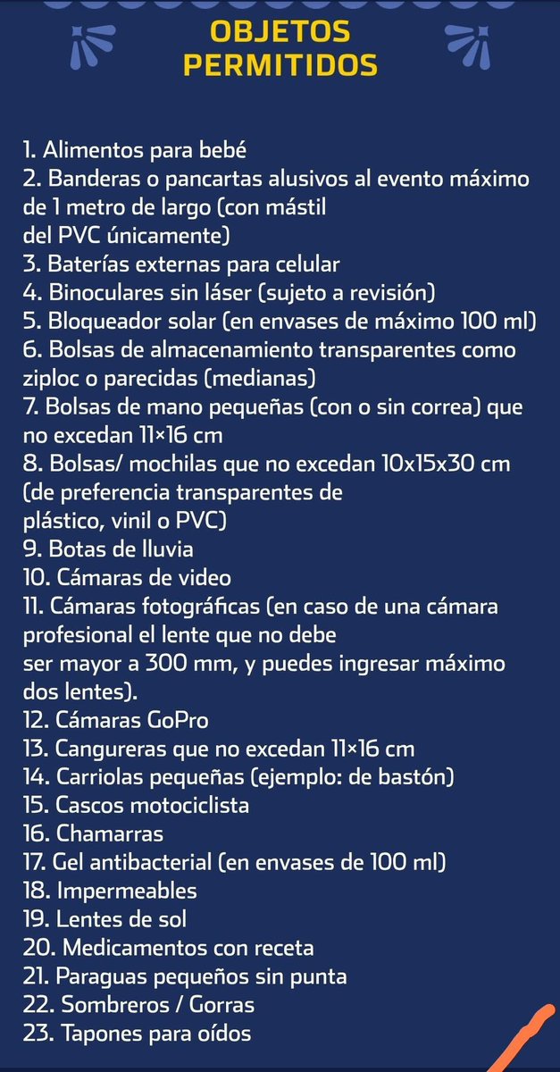 🚨 IMPORTANTE 🚨 

Qué no puedes y qué puedes llevar al autódromo para #NASCARMexico