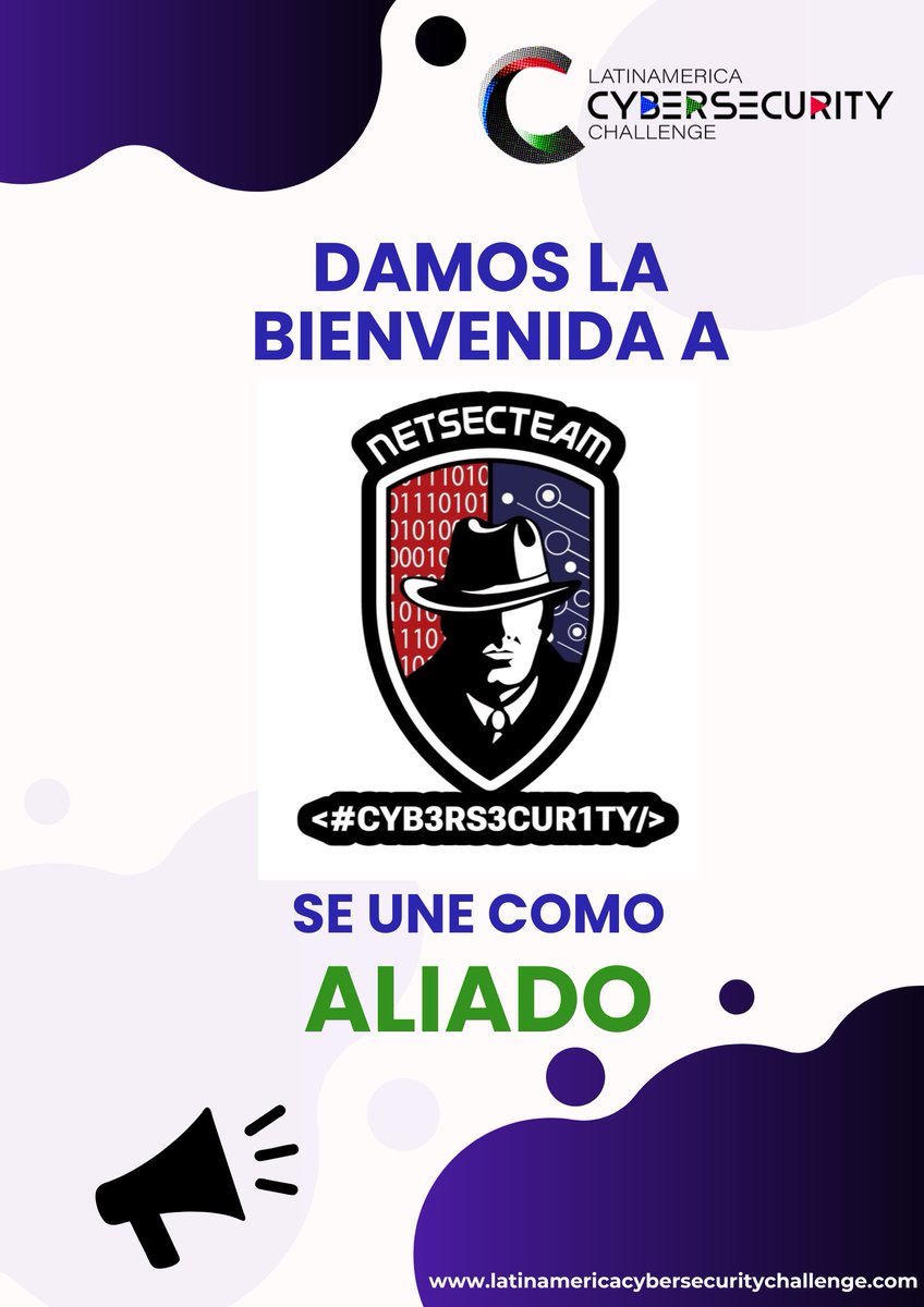 LatinAmerica Cybersecurity (@latincontacto) on Twitter photo 🔐🤝 ¡Damos la bienvenida a <a href="/NetSecTeam/">Network securityteam</a> como nuevo aliado del LatinAmerica Cybersecurity Challenge 2025! 🌎🚀 🔐🤝 ¡Damos la bienvenida a <a href="/NetSecTeam/">Network securityteam</a> como nuevo aliado del LatinAmerica Cybersecurity Challenge 2025! 🌎🚀