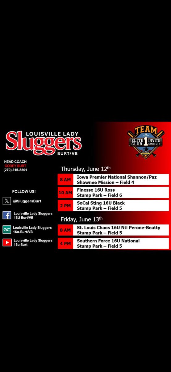 So excited to be back on the dirt this week! <a href="/SluggersBurt/">Louisville Lady Sluggers 16u Burt/VB</a> <a href="/LadyCommanderSB/">Friendship Christian Softball</a> <a href="/CoachCodeyBurt/">Coach Codey Burt</a> <a href="/CoachMike_FCS/">Coach Mike Kittrell</a> <a href="/MarcWeekly/">Marc Weekly</a> <a href="/UTMSoftball/">UT Martin Softball</a> <a href="/ChelseaEFarmer/">Chelsea Farmer</a> <a href="/MT_Softball/">Middle Tennessee Softball</a> <a href="/JBMTSUsoftball/">Jeff Breeden</a> <a href="/TTU_Softball/">Tennessee Tech Softball</a>