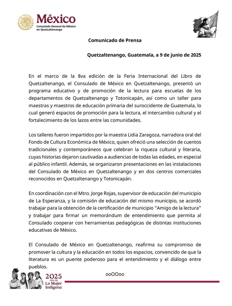 ConsulMexQue's tweet photo. Participación de México en la 8° Feria del Libro de Quetzaltenango.

El @ConsulMexQue agradece a la cuentista y narradora Lidia Zaragoza por su enriquecedora participación y al @FCEMexico @FCEGuatemala por la estrecha colaboración. https://t.co/33lWhjArYD