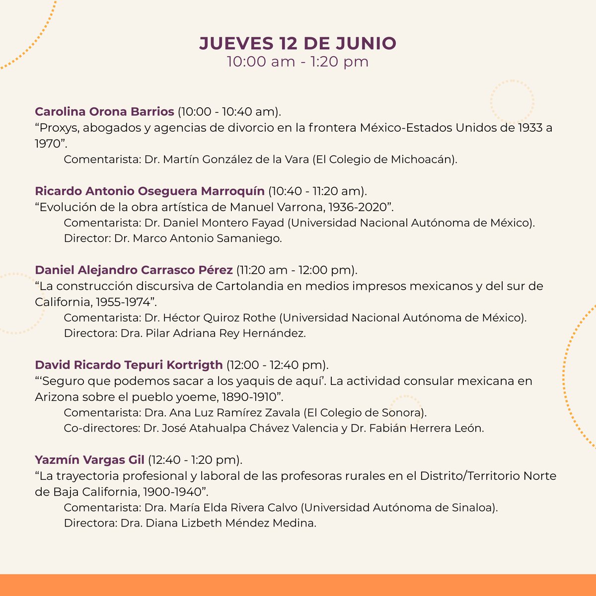 HISTORICAS_UABC's tweet image. Les recordamos que esta semana se llevará a cabo nuestro Coloquio de Estudiantes de Maestría 2025-1.
- Miércoles 11, jueves 12 y viernes 13 de junio.
- De 10:00 am - 1:20 pm
- Aula Magna del IIH-UABC.