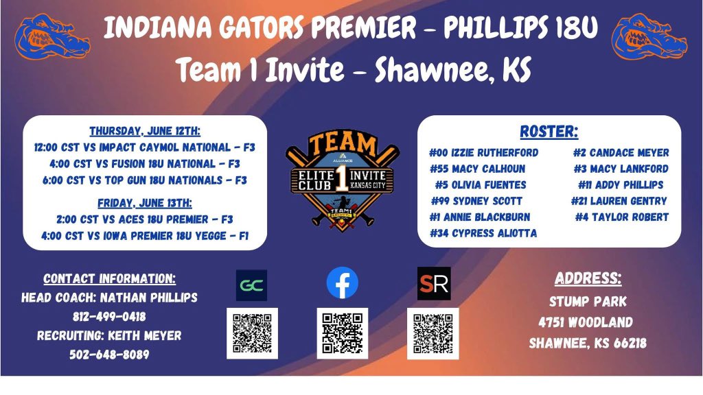 addy11_phillips's tweet image. Excited to get our Gators season start in Shawnee, KS.
LET’S GO!!
@CoachWThees @McKendreeSB @CoachBirdie @CoachMandy13 @coachDp16  @DePauwSoftball @CoachPena_BSU @LauraMatthews12 @Coach_KPaulson @CoachC_HC @CoachKRyman @BUKnightsSB @GatorsPhillips