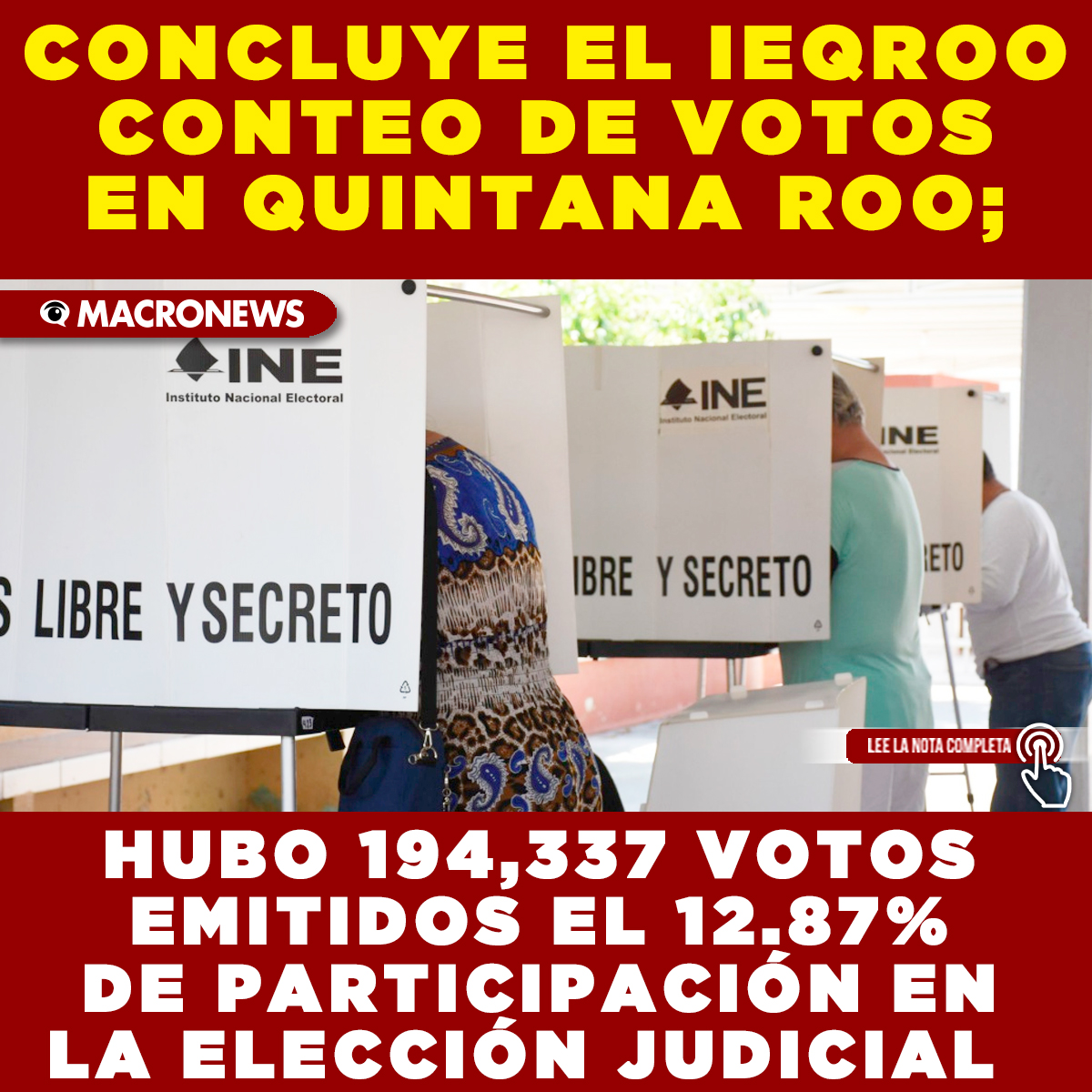 macronews's tweet image. 📊 ¡Conteo finalizado!
⚖️ Quintana Roo cerró su primera elección judicial con solo 12.87% de participación.
🗓️ Resultados oficiales: 12 de junio. 
👉 bit.ly/4kVDRQf

#Elecciones2025 #PoderJudicialQRoo #ConteoFinal #IEQROO #MacroNews #DemocraciaJudicial #QuintanaRoo