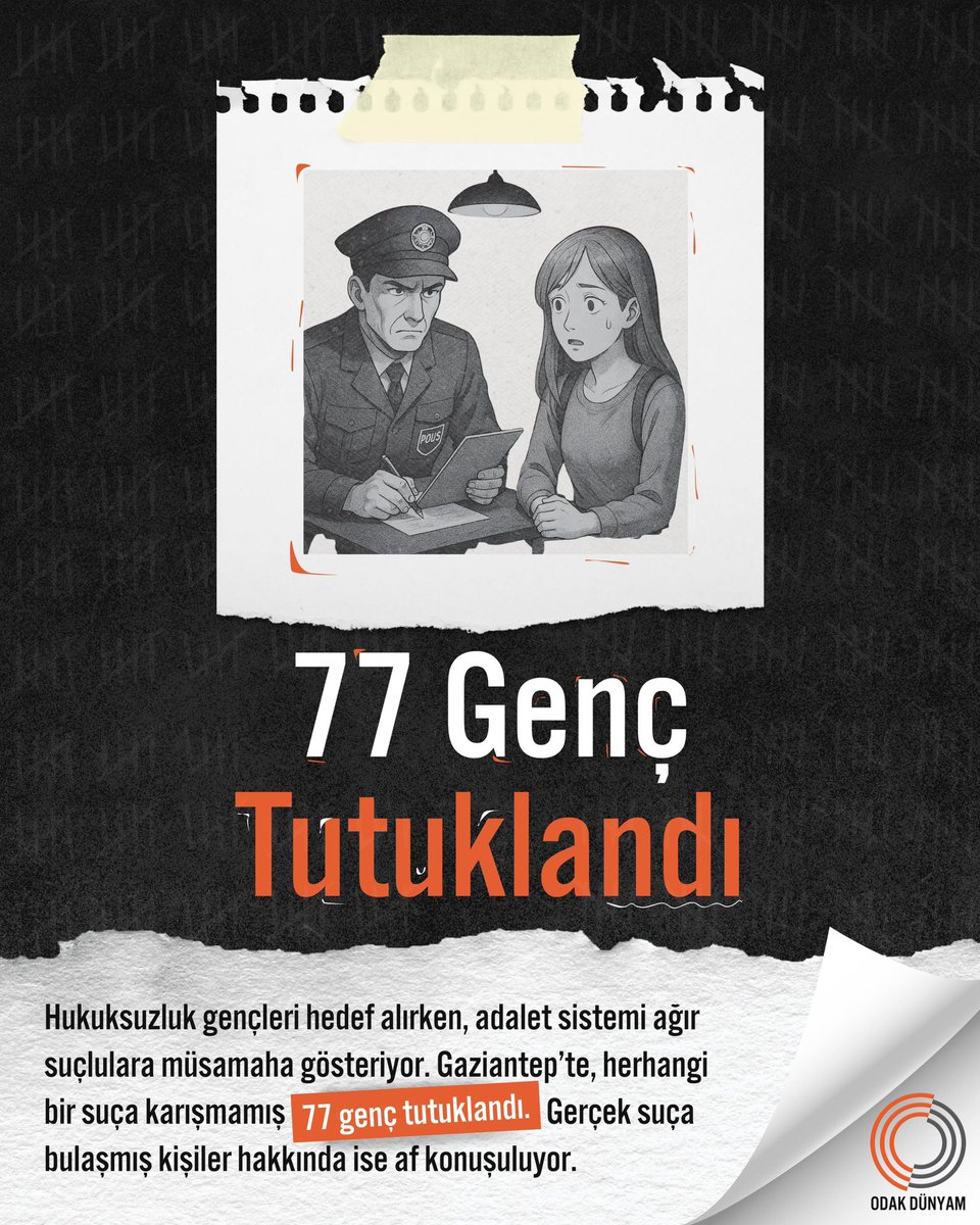 Muallim Cengiz (@muallim_cengiz) on Twitter photo Bir ülkenin gerçek adaleti, sadece suçlulara değil, haksızlığa uğrayanlara nasıl davrandığıyla ölçülür. KHK’lıları ve siyasi tutukluları yok sayan af yasası, adalet değil ayrımcılıktır.
#HerkesİçinHukuk
#FerdiZeyrek
<a href="/ErtugrulGunay/">Ertuğrul Günay</a> Bir ülkenin gerçek adaleti, sadece suçlulara değil, haksızlığa uğrayanlara nasıl davrandığıyla ölçülür. KHK’lıları ve siyasi tutukluları yok sayan af yasası, adalet değil ayrımcılıktır.
#HerkesİçinHukuk
#FerdiZeyrek
<a href="/ErtugrulGunay/">Ertuğrul Günay</a>