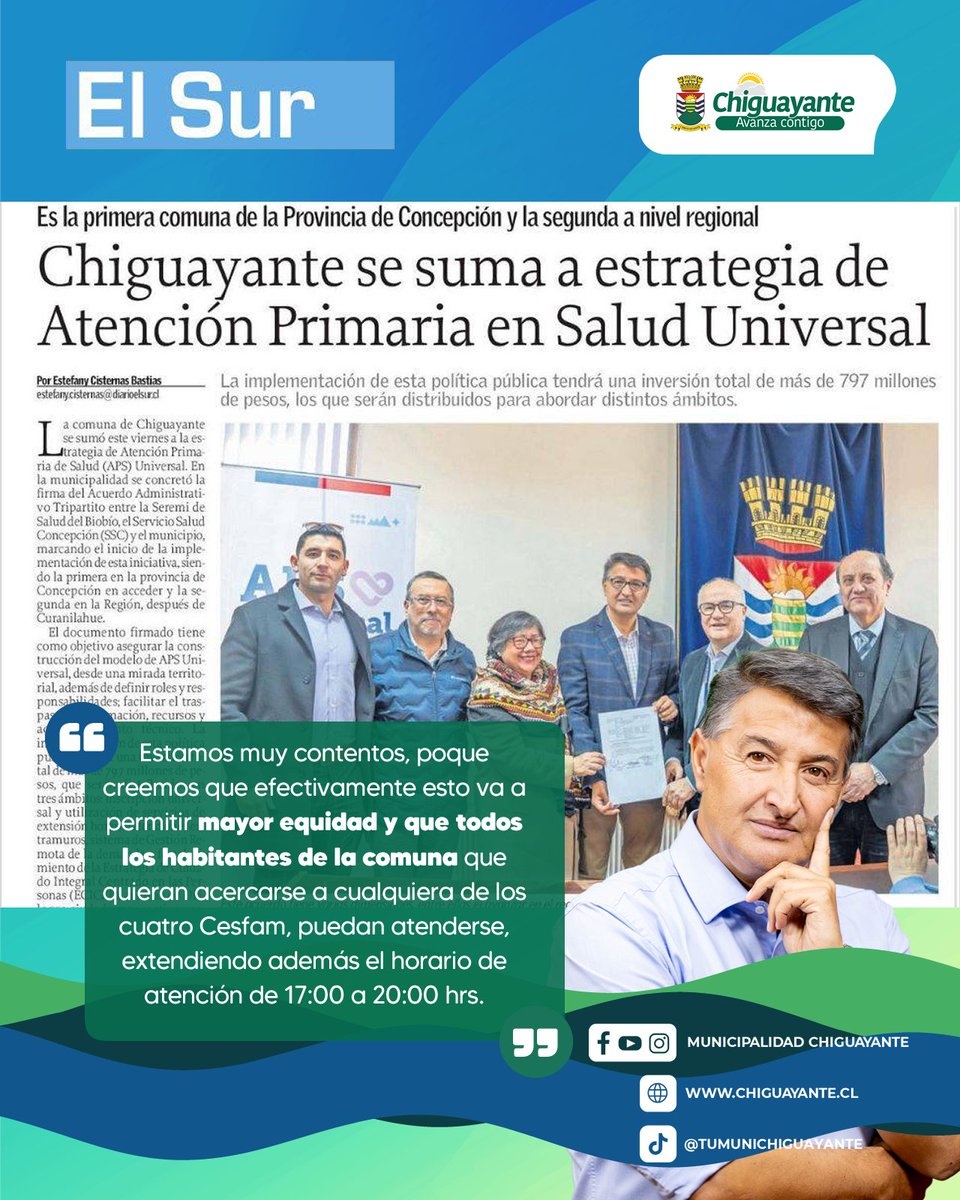 En prensa:
Chiguayante, primera comuna de la Provincia de Concepción y la segunda a nivel regional en sumarse a estrategia de Atención Primaria en Salud Universal.Parte 1