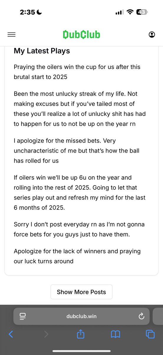 Has 2025 been great for me? 
Absolutely not. 

Was 2021 2022 2023 and 2024 great for me? 
Absolutely yes 

Was due for a bad start to 2025 but excited to turn this thing around 1 play at a time 

Trolls, you got your time in the sun rn 

My guys, the revenge will be so sweet. 
✌️