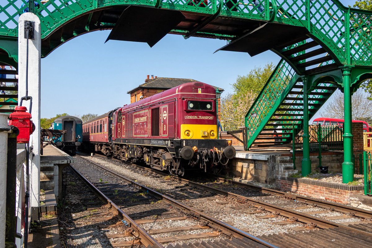 Always an odd sight to see a 20 running solo and nose first - and yet maybe this is what they were designed for?
20227 Sherlock Holmes waits to leave North Weald for Ongar during the recent gala