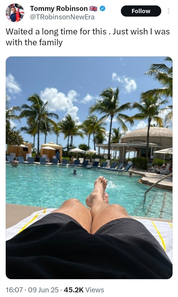 If you choose to send cash to Stephen Yaxley (aka Tommy Robinson), the 14 times criminally convicted, fraudster, violent drunk, and career inciter of hatred and violence, you’ll be glad to know where your cash is going.

He’s in the Bahamas, at £500 a night.

You gullible mugs.