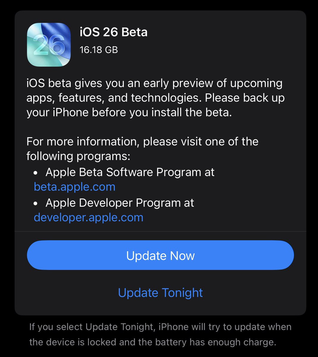 มาแล้ว iOS 26 Beta 16GB แหนะ