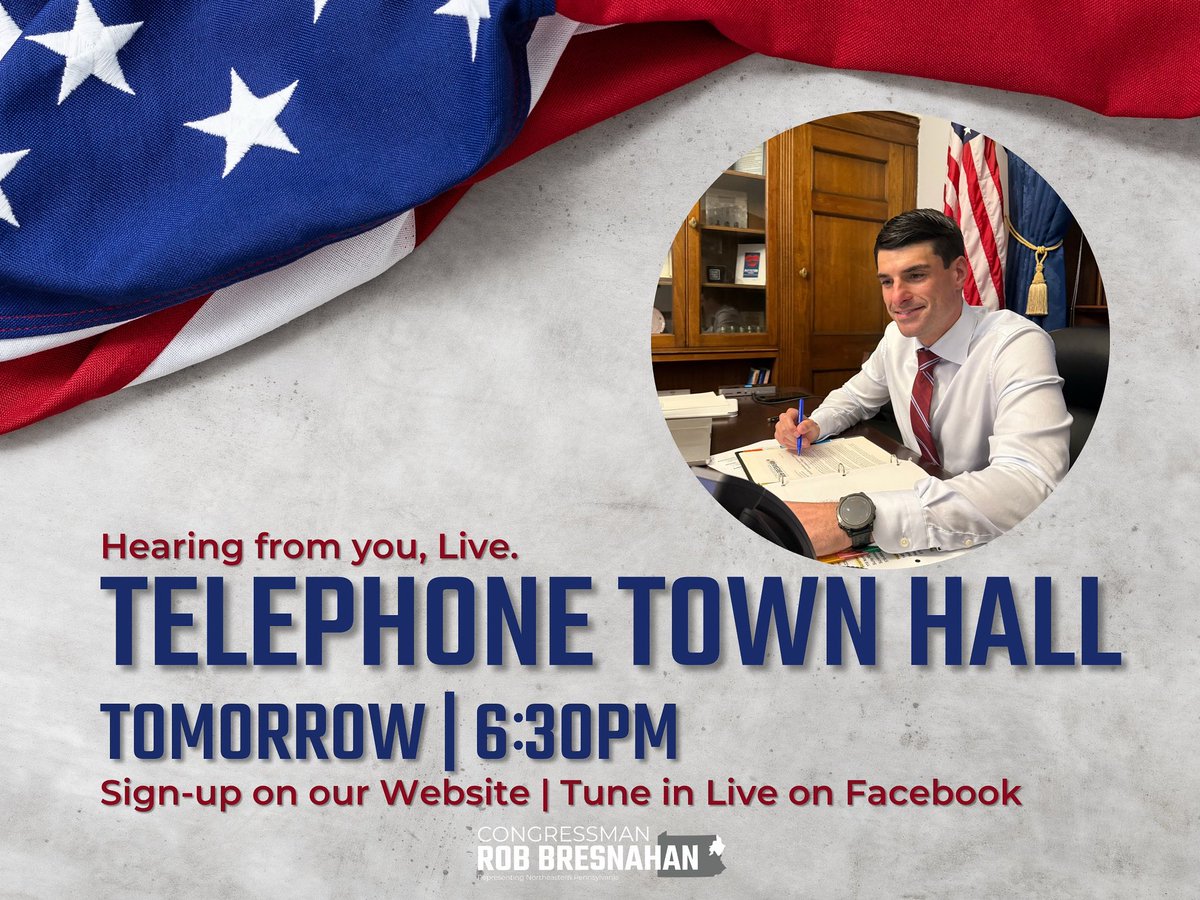 Hearing from You, Live! 📞 Join us for a Telephone Town Hall tomorrow at 6:30 PM! This is your chance to hear important updates, ask questions, and engage in meaningful conversations about the issues that matter to our community. Sign up on my website to receive a call when the