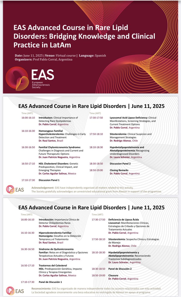 Santiago Lynch 🇦🇷 (@lynchsantiago) on Twitter photo Curso avanzado de dislipemias raras o poco frecuentes <a href="/society_eas/">European Atherosclerosis Society</a> <a href="/LipidosSal/">Sociedad Argentina Lípidos (SAL)</a> <a href="/drpablocorral/">Pablo Corral MD</a>
🗓️miercoles 11 de junio
✏️ us02web.zoom.us/webinar/regist… Curso avanzado de dislipemias raras o poco frecuentes <a href="/society_eas/">European Atherosclerosis Society</a> <a href="/LipidosSal/">Sociedad Argentina Lípidos (SAL)</a> <a href="/drpablocorral/">Pablo Corral MD</a>
🗓️miercoles 11 de junio
✏️ us02web.zoom.us/webinar/regist…