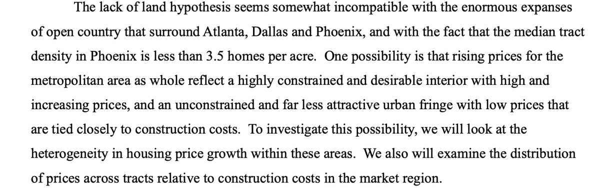 But it's not just land scarcity. Phoenix median density: 3.5 homes per acre. Vast open land surrounds these cities.
The issue isn't running out of space, it's running out of permission to build. When nice areas attract wealthy residents, those same residents block new