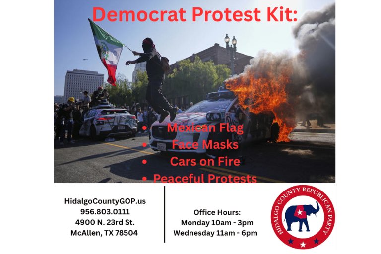 Meme Monday brought to you by the “Peaceful” LA Rioters! 

Come by the Hidalgo County GOP to help us fight back against domestic terrorism in our American streets. Coming to a city near you! Not on our watch! #MemeMonday #RGV