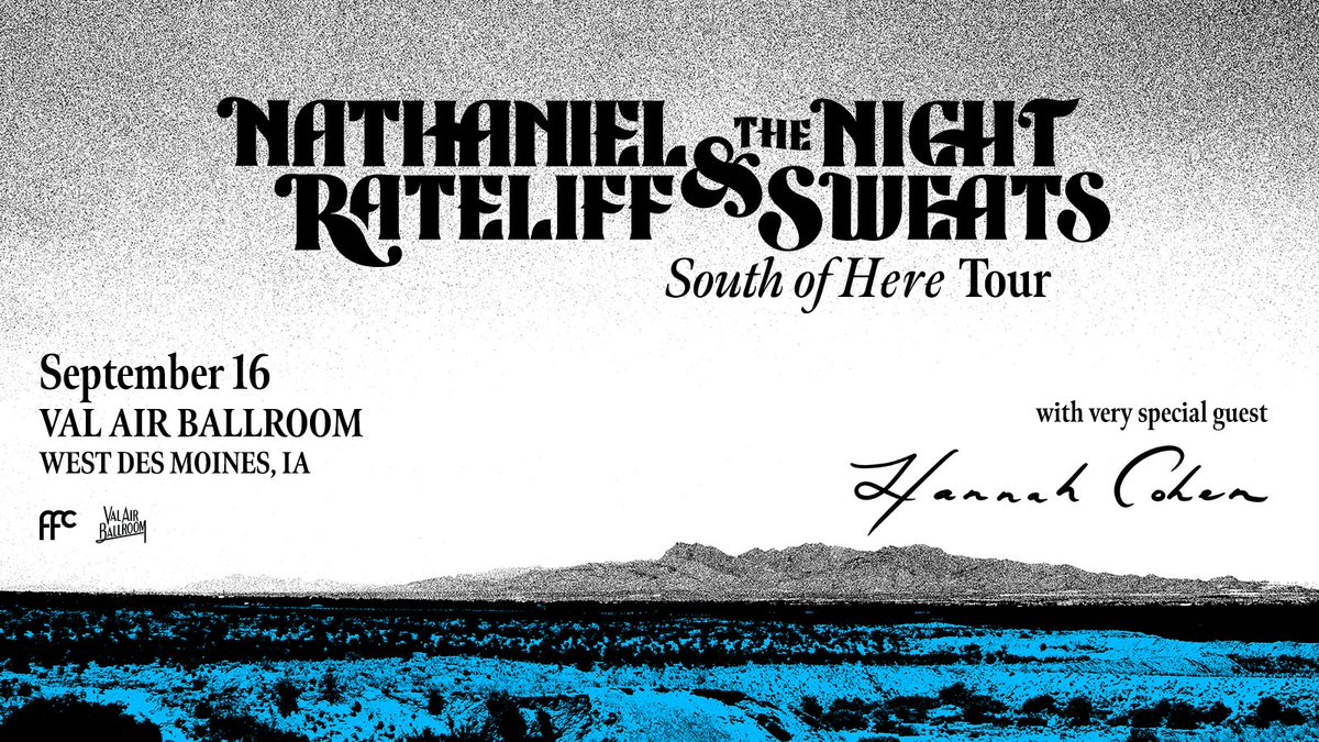 Val Air Ballroom (@valairballroom) on Twitter photo Just Announced! <a href="/NRateliff/">Nathaniel Rateliff</a> & The Night Sweats return to Iowa on September 16th with <a href="/MissHannahCohen/">Hannah Cohen</a>.β¨
Local presale code: FLOWERS
Code valid 10:00 AM Wednesday, June 11th to 10:00 PM Thursday, June 12th.
Tickets on sale Friday, June 13th at 10:00 AM // axs.com/events/1012926/ Just Announced! <a href="/NRateliff/">Nathaniel Rateliff</a> & The Night Sweats return to Iowa on September 16th with <a href="/MissHannahCohen/">Hannah Cohen</a>.β¨
Local presale code: FLOWERS
Code valid 10:00 AM Wednesday, June 11th to 10:00 PM Thursday, June 12th.
Tickets on sale Friday, June 13th at 10:00 AM // axs.com/events/1012926/