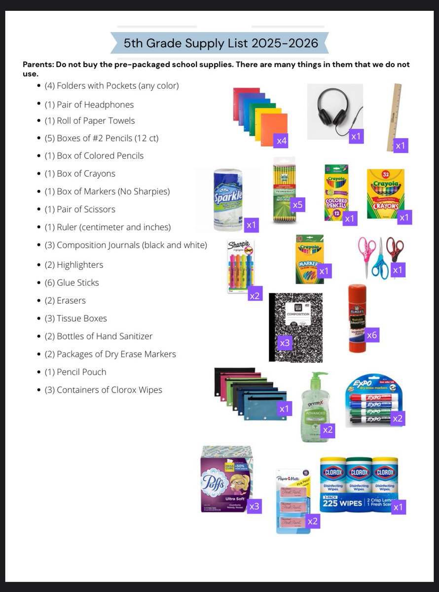 📚✨Get Ready for an Awesome New School Year! ✨📚
The 2025–2026 school supply lists are now available! 🎒
📄 Paper copies are available in the front office!
You can find 5th Grade’s list below! 
#HerreraHuskies