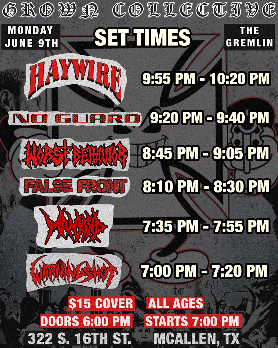 Yo! Us &amp; a couple members of the local scene comped out tickets for the first 10 people that show up Tonight!

Do not miss this. 

Haywire &amp; No Guard 

The Gremlin 
Downtown McAllen