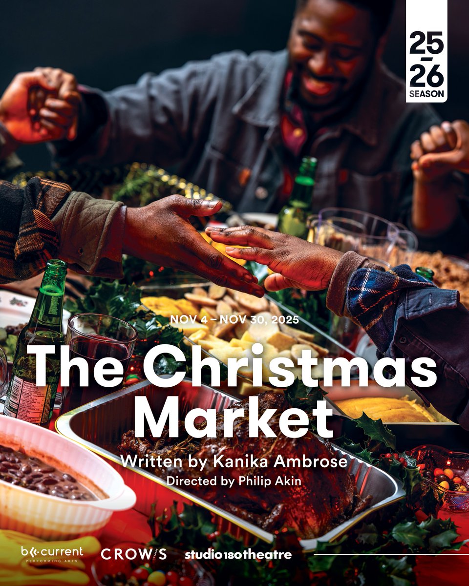 stu180theatre's tweet image. TICKETS NOW ON SALE FOR OUR 2025/26 MAINSTAGE PRODUCTION!
THE CHRISTMAS MARKET by Kanika Ambrose is a radical and deeply felt new play set against the shimmering bustle of a snowy holiday market.
📅 November 4-30, 2025
🔗 studio180theatre.com/productions/th…
📸 by Dahlia Katz
