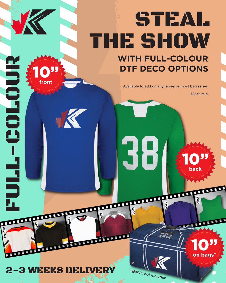 🎨 
Introducing full-colour DTF (Direct-to-Film) heat-transfer decoration

✨ Add it to any jersey series – lowest price per print location
👜 Works with most bag series – lowest price per print location
📦 Minimum order: 12 pieces
⏱️ Fast turnaround: 2–3 weeks