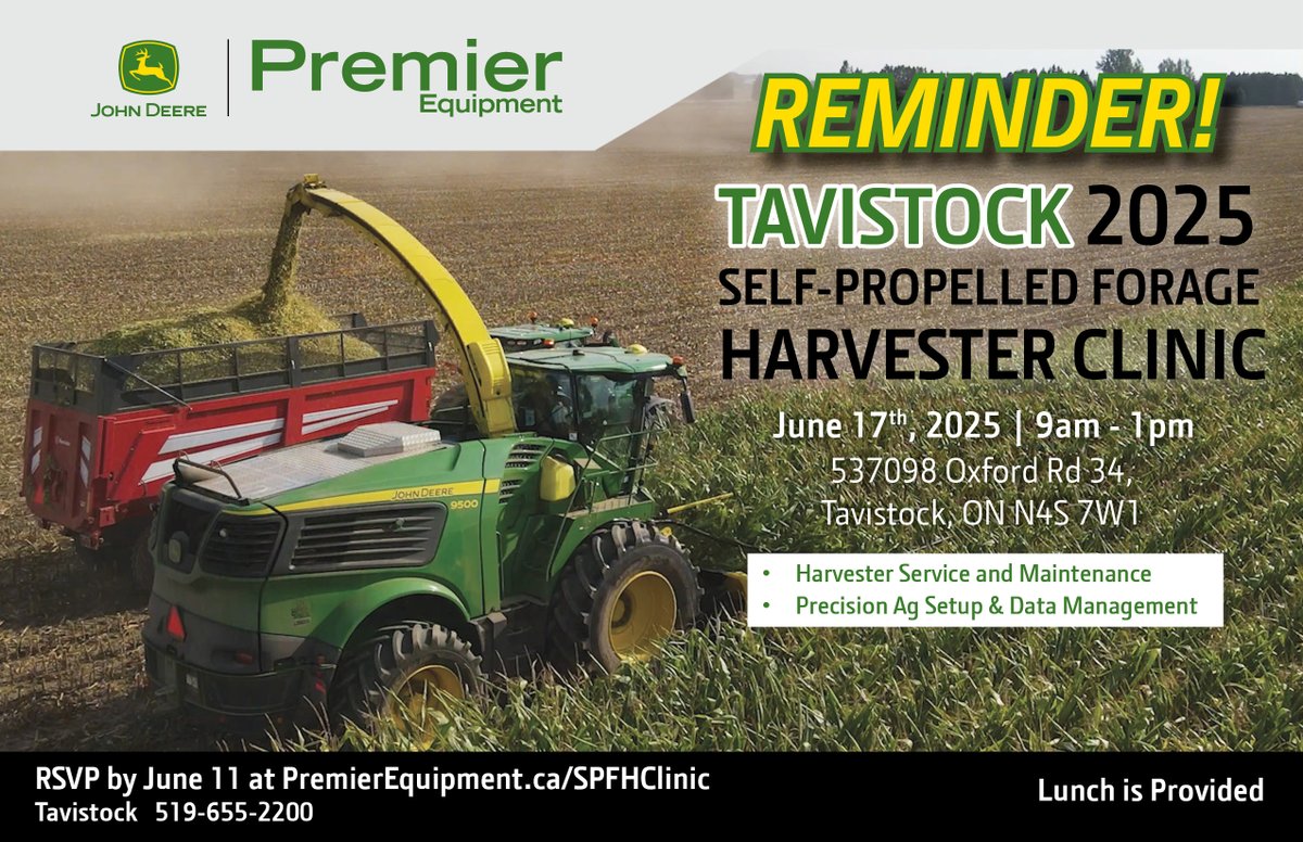PremierEquip1's tweet image. REMINDER! Reserve your spot in this year's SPFH Clinic! Join us June 17th from 9am-1pm at our Tavistock location. Owner/operators from all Premier locations are welcome! RSVP today at premierequipment.ca/events/eid/e80…