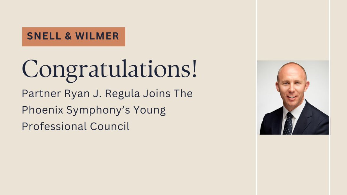 Snell &amp; Wilmer is pleased to announce that Partner Ryan Regula has joined The Phoenix Symphony’s Young Professional Council. The Phoenix Symphony is Arizona’s largest performing arts organization and one of the state’s most important cultural assets. bit.ly/3TdT1o2