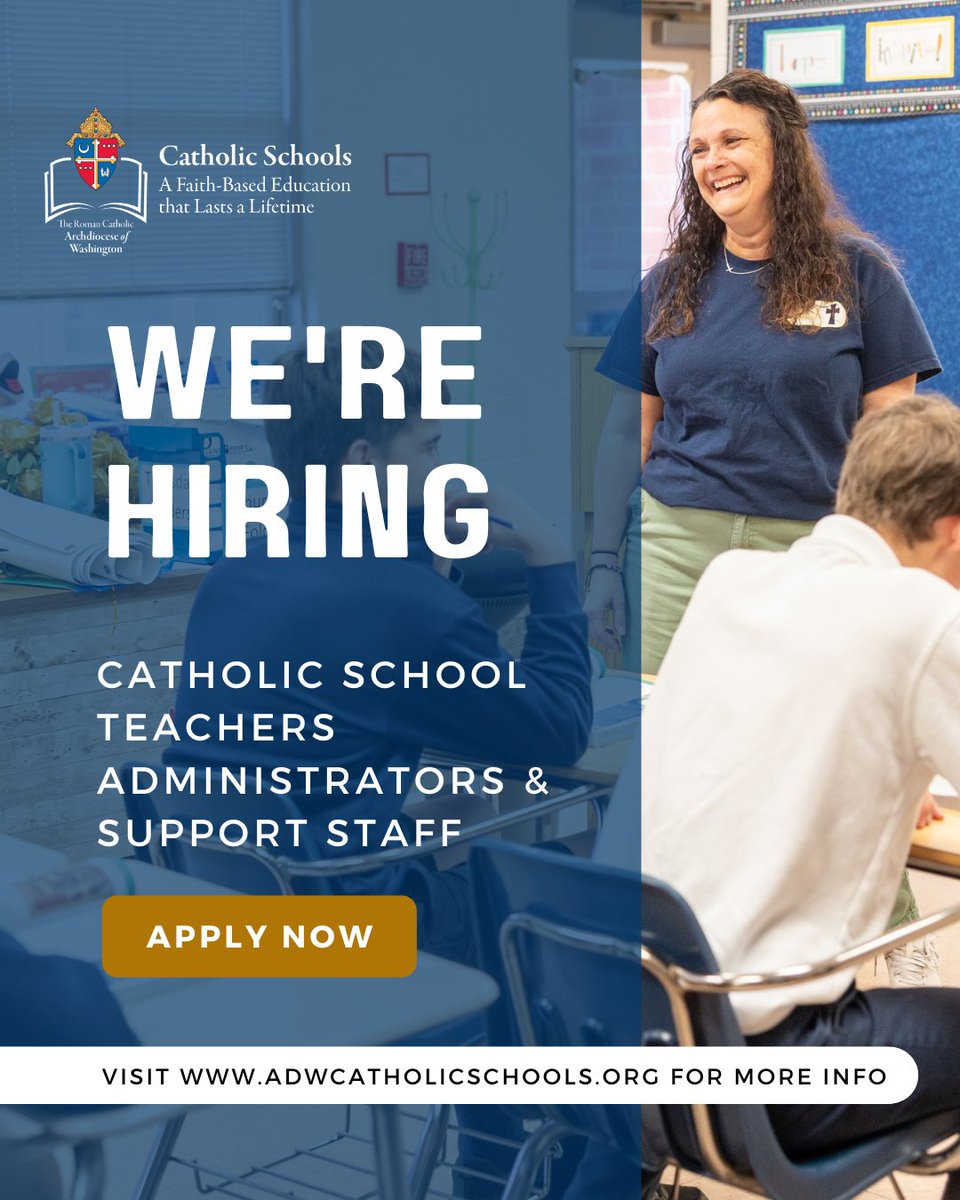 Make a difference that lasts a lifetime. Catholic schools in the Archdiocese of Washington are hiring passionate educators and staff who are ready to inspire, serve, and lead. 

Explore open roles: adwcatholicschools.org/about-us/caree…