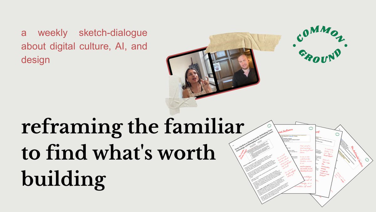 each week: 
one call → one conversation → one reframing paper

together, they form a sketchbook for thinking about what tech is actually doing to us -- and what it could do instead

read&amp;watch + sign up to be notified when we post~

thinkinginpublic.net