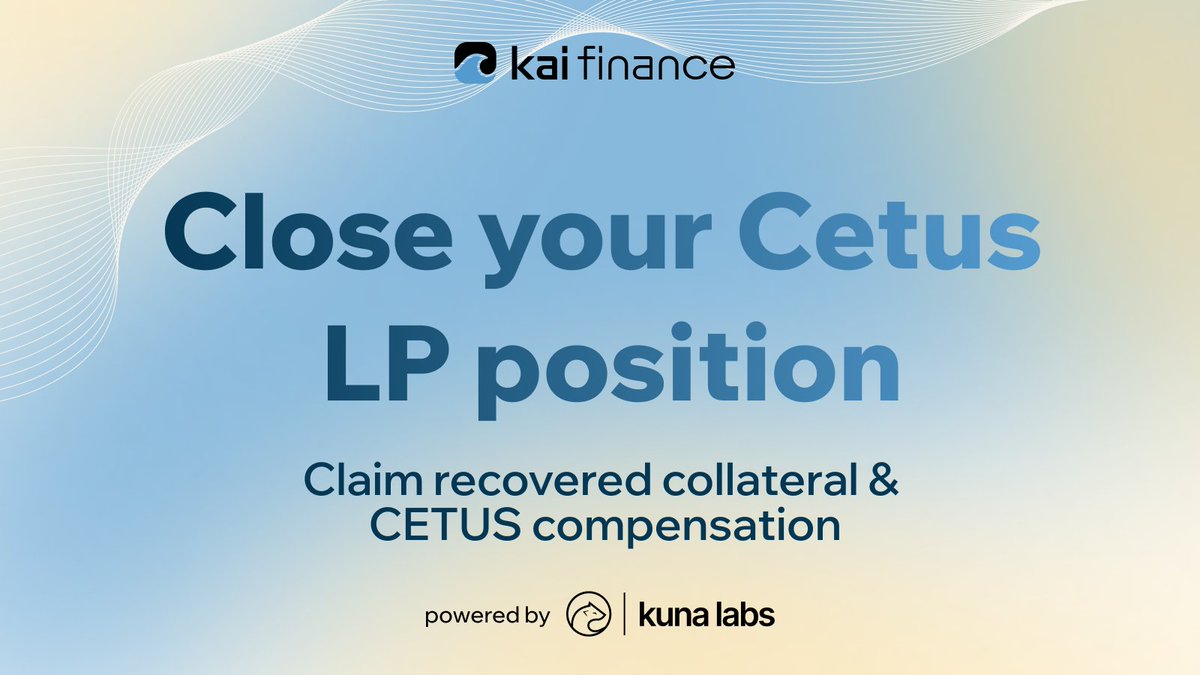 If you have a <a href="/CetusProtocol/">Cetus🐳</a> LP position on Kai, close it now to claim:  

🔹 Your share of recovered assets
🔹 CETUS compensation (vesting at cetus.zone/compensation)  

Liquidations are paused for now but not forever.
SAV withdrawals unlock once LPs are closed.
